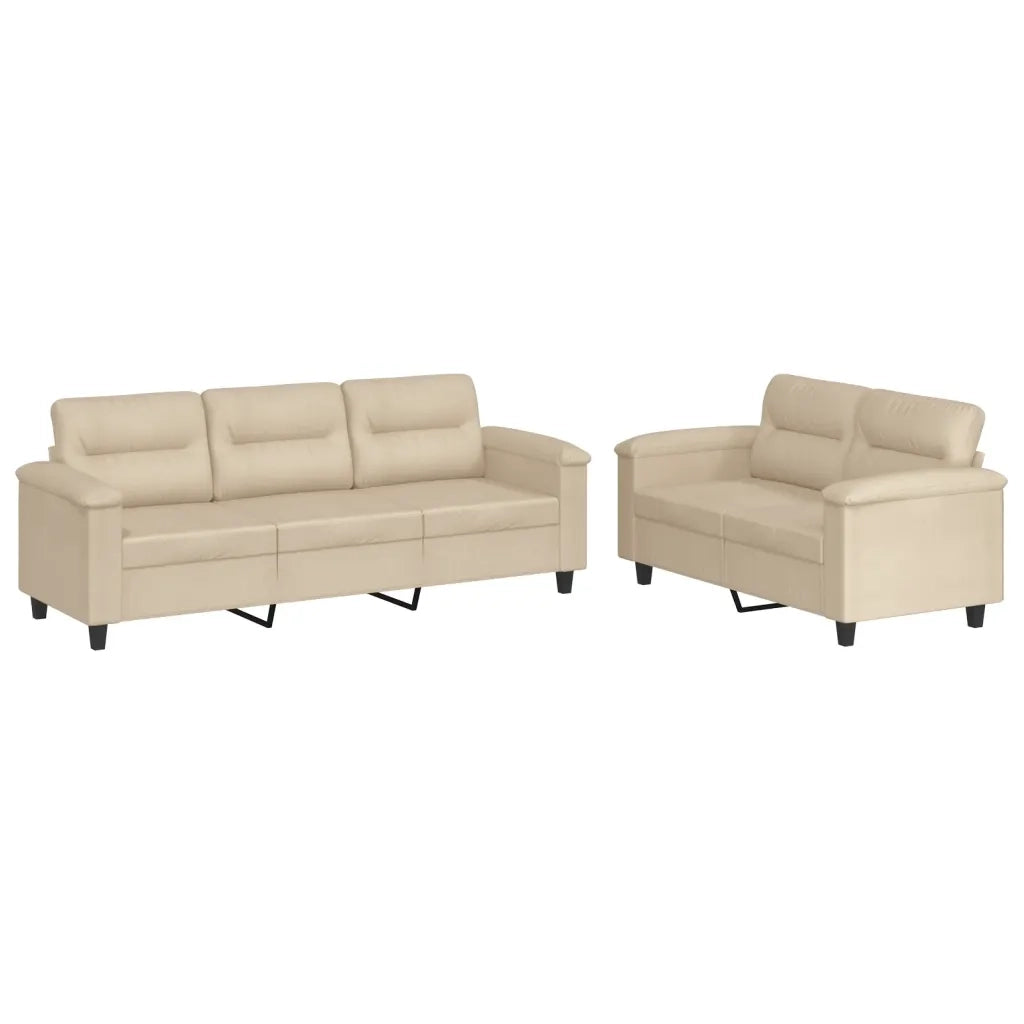 Set Divani 2 pz con Cuscini Crema in Tessuto Microfibracod mxl 130759