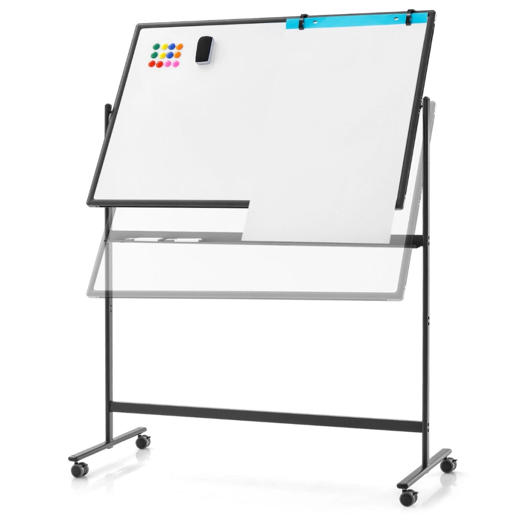 Lavagna bianca regolabile in 2 altezze con ruote pennarelli cancellino magneti, Lavagna a secco reversibile 173cm Nero-Lavagne