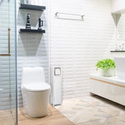 Supporto wc per wc-rol in bagno per armadietti stretti 71 x 18 x 20 cm - MDF bianco - maniglia di corda