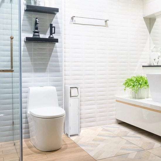 Supporto wc per wc-rol in bagno per armadietti stretti 71 x 18 x 20 cm - MDF bianco - maniglia di corda