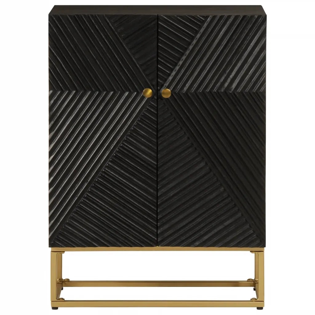 Credenza Nera 55x30x76 cm in Legno Massello di Mango e Ferro 372026