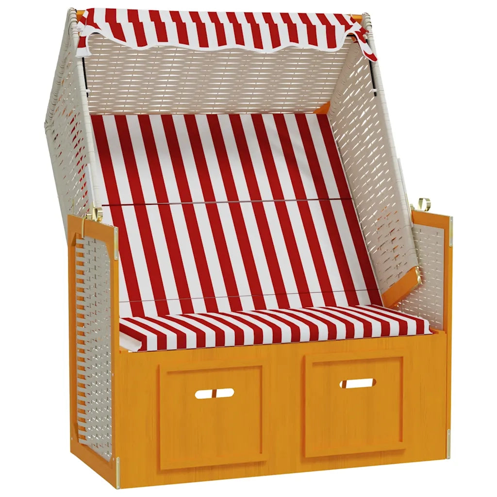 Strandkorb con Tettoia Polyrattan e Legno Massello Rosso Bianco CFW6754368
