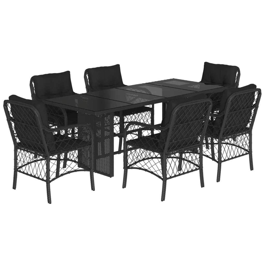 Set da Pranzo da Giardino 7 pz Nero con Cuscini in Polyrattancod mxl 91728
