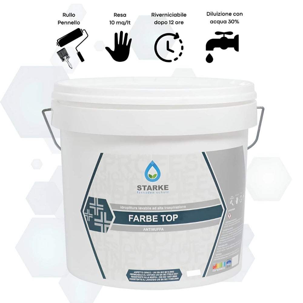 Farbe top pittura murale superlavabile igienizzante antimuffa ottima copertura *** formato 5 lt, confezione 1