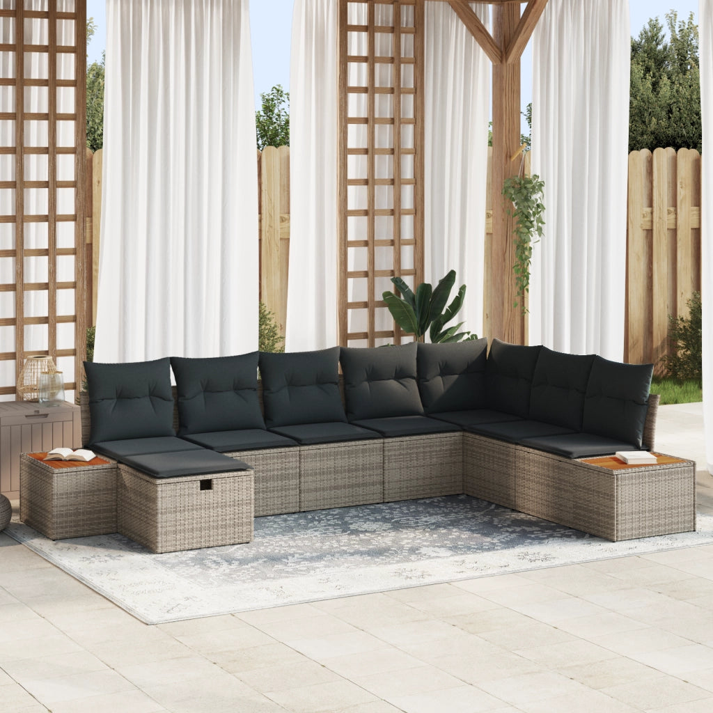 Set Divano Giardino  8 Pezzi con Cuscini Grigio Polyrattan