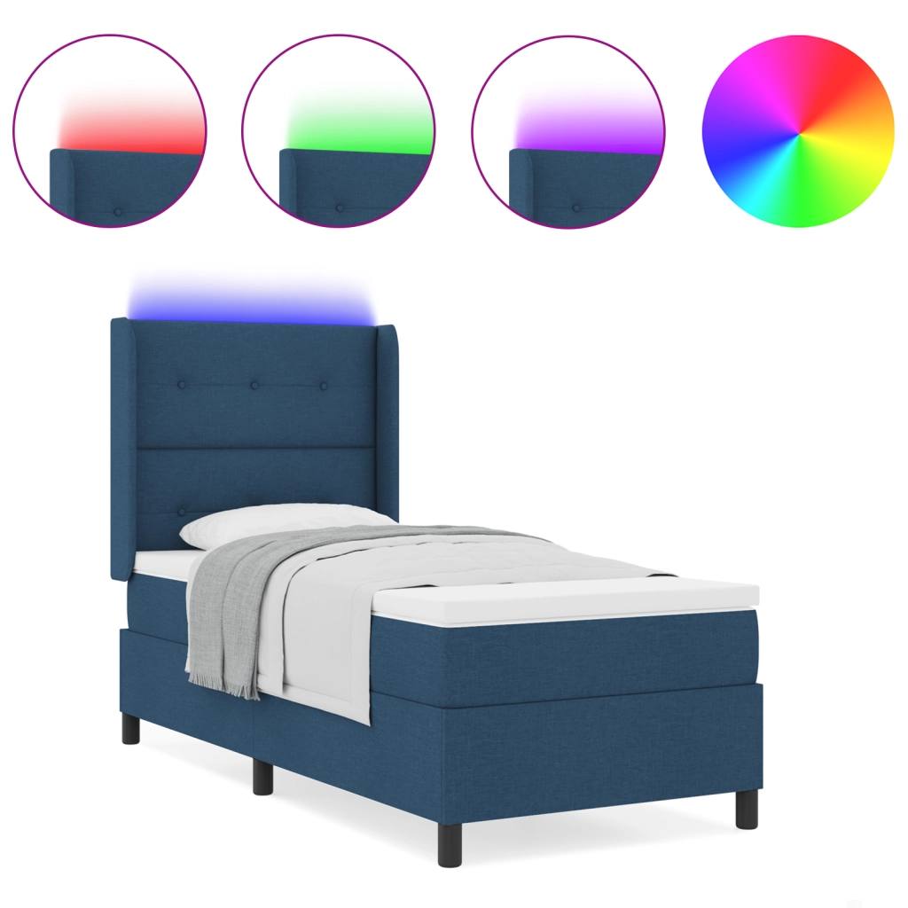 Letto Box Spring  con Materasso e LED Blu 80x200 cm Tessuto
