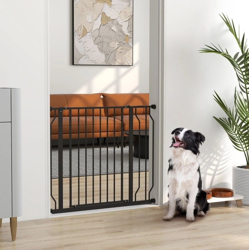 Cancello per Cani Regolabile in Acciaio e ABS 75-95 x 76 cm Nero con Montaggio a Pressione