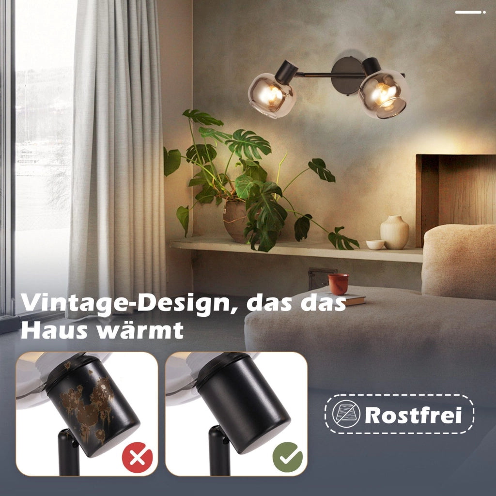 ZMH Faretto da soffitto vetro grigio fumé girevoli 350° retrò per soggiorno cucina corridoio