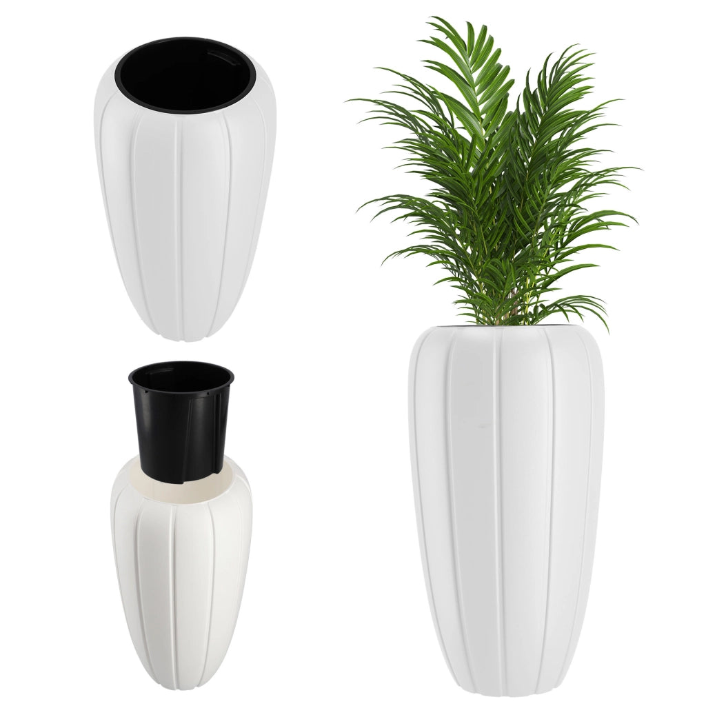 Vaso da giardino alto KADAX con inserto, bianco, 75 cm, in plastica 3D