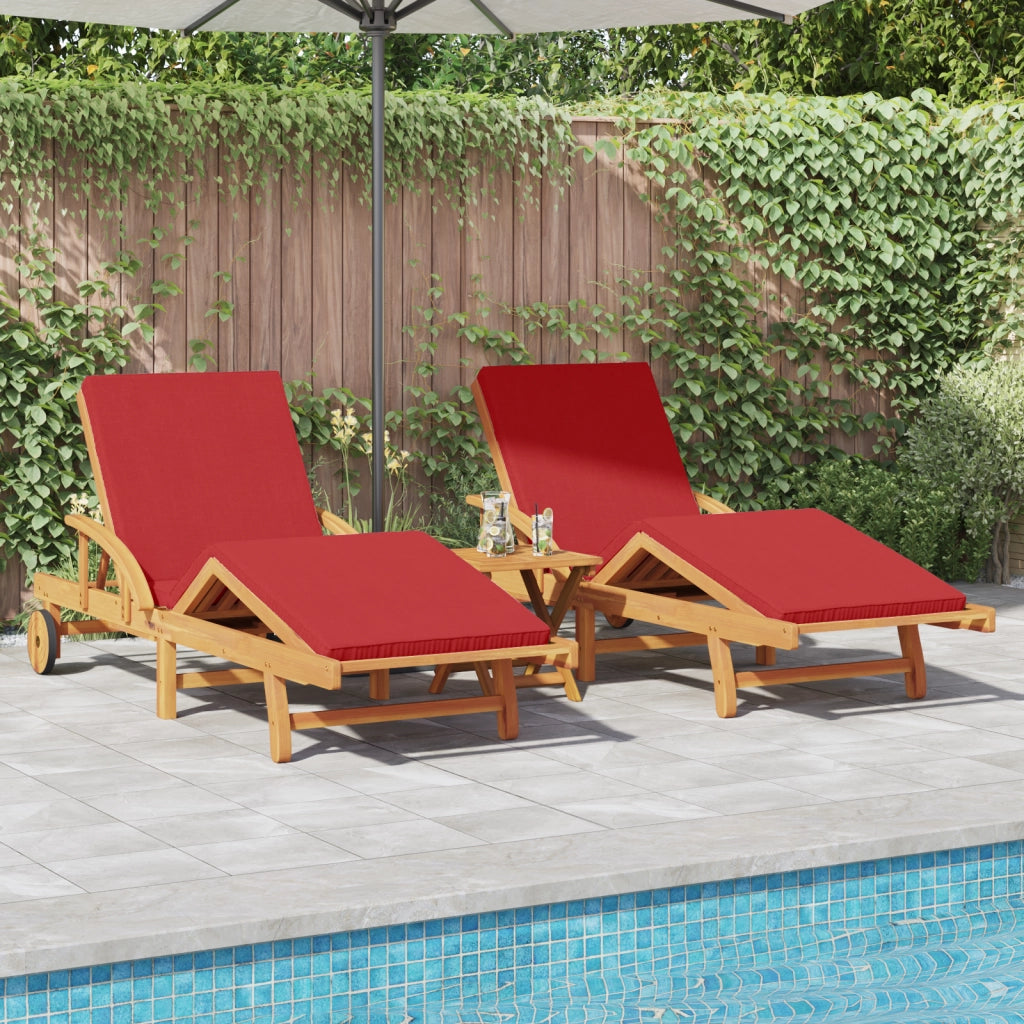 Lettini prendisole 2 pcs con cuscini e ruote Rosso Legno massello di Acacia