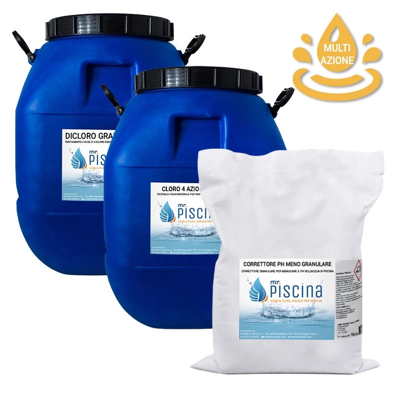 KIT MULTIAZIONE per mantenimento acqua piscina Volume piscina: Da 100 a 200 m³