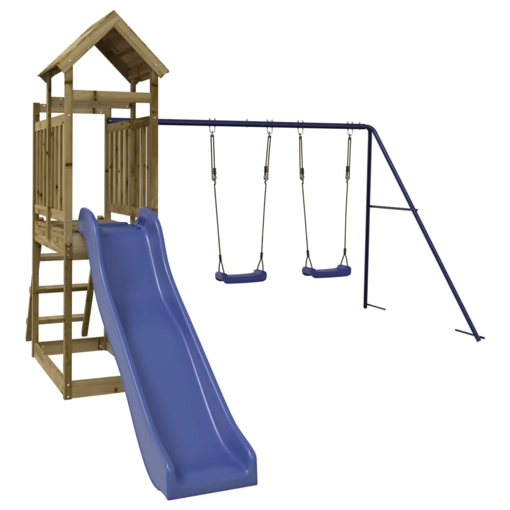 Altalene per parco giochi all'aperto scivolo altalene robuste giochi da giardino 313 x 379 x 214 cm legno di pino impregnato 02_0004737