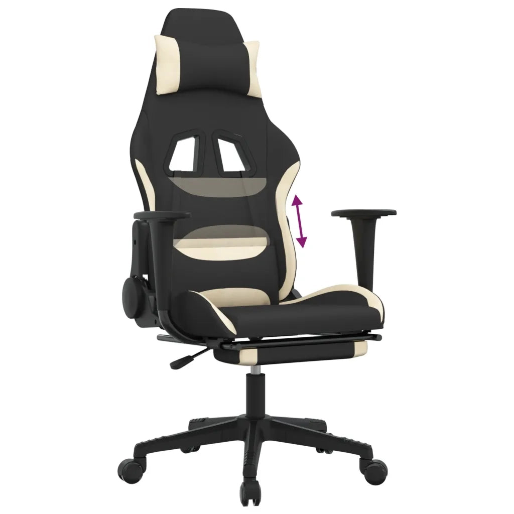 Sedia da Gaming con Poggiapiedi Nero e Crema in Tessuto cod mxl 69548