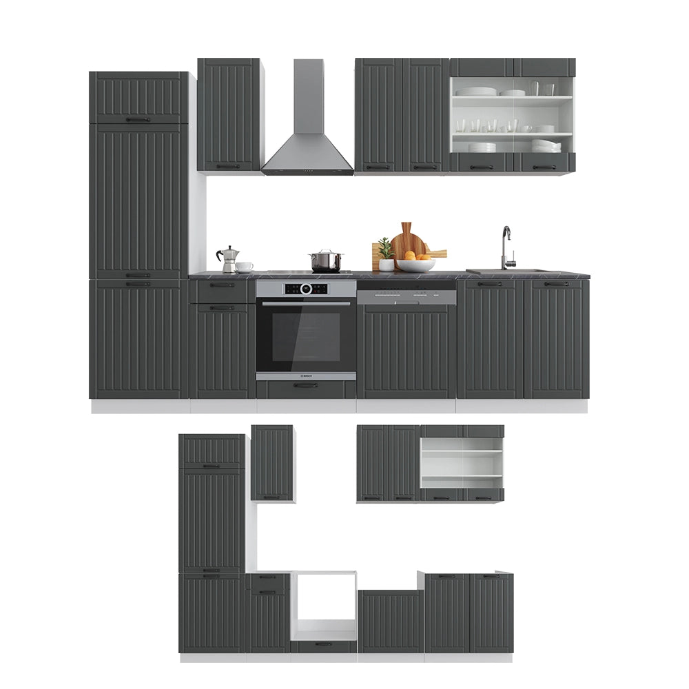 Cucina componibile Fame-Line Antracite rustico/Bianco 300 cm, PL Rovere Vicco
