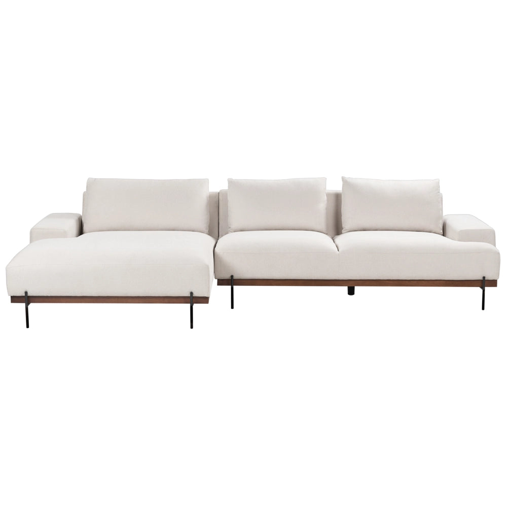 Divano in tessuto ad angolo retto Beige Tessuto Gambe in metallo 3 posti Stile minimalista