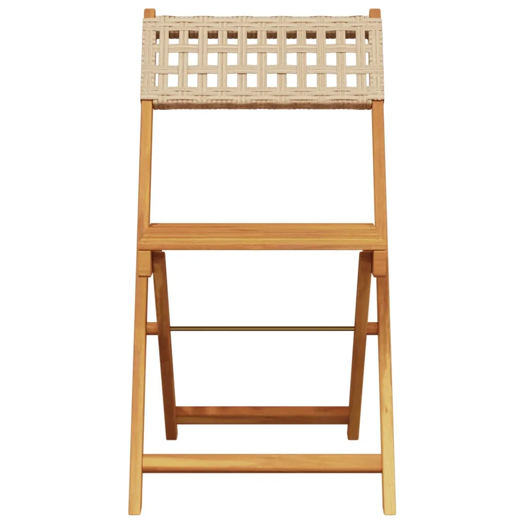 Sedie Giardino Pieghevoli 4pz Beige Polyrattan e Legno Massello 3214598