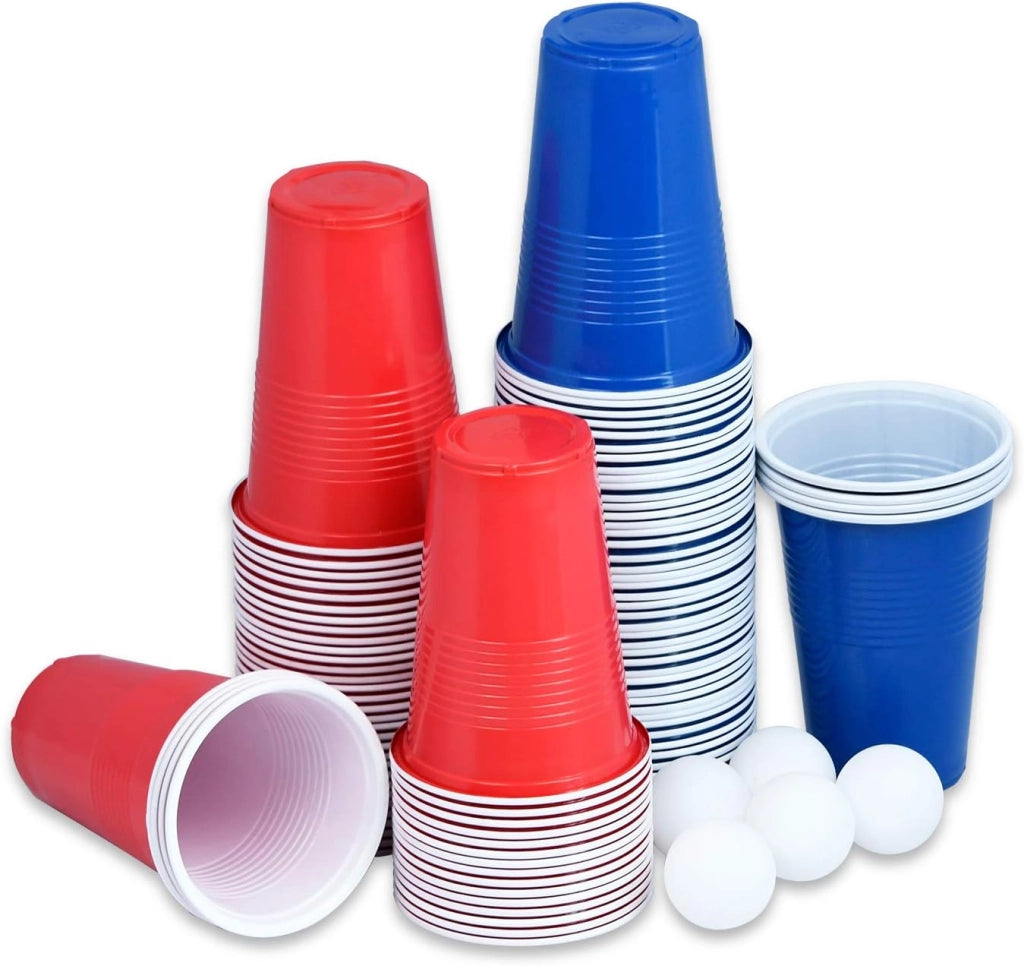 Beer Pong - Set di 100 tazze e 5 palline per giochi di bere, giochi di festa, giochi di lancio e giochi classici