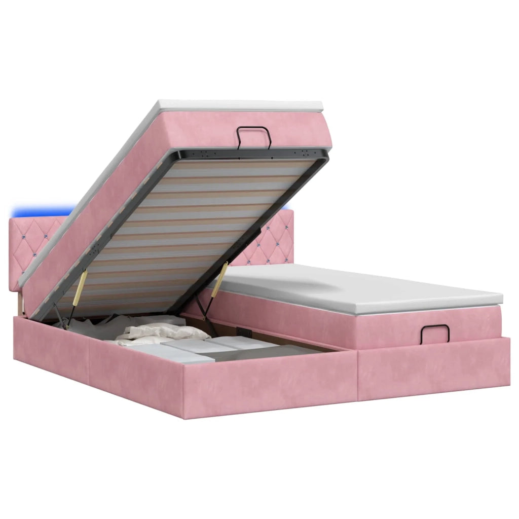 Letto Ottomano con Materasso e LED Rosa 180 x 200 cm Velluto 3457319