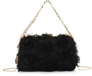 Borsa elegante per donna con fiori di rosa per una serata di gala, borsa da sposa per la cerimonia di nozze, borsa da cerimonia per la festa di promessa matrimoniale.