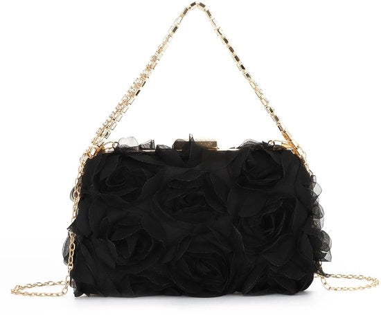 Borsa elegante per donna con fiori di rosa per una serata di gala, borsa da sposa per la cerimonia di nozze, borsa da cerimonia per la festa di promessa matrimoniale.