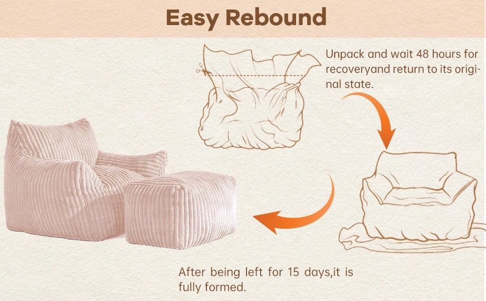 Fauteuil avec pouf con supporto ergonomico a 5 zone e seduta ampia in flanella rosa per relax quotidiano in casa