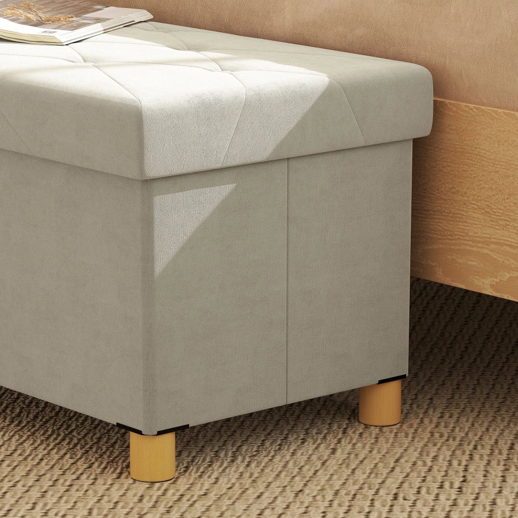Panca Contenitore Pieghevole 67L 76x38x38cm Rivestimento Effetto Velluto Bianco Crema