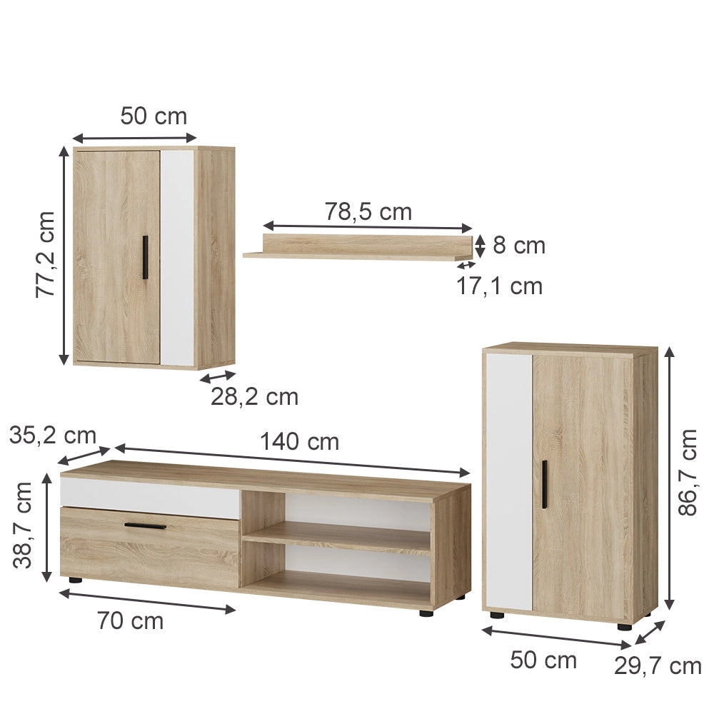 Vicco Parete attrezzata Sonoma Set di 4