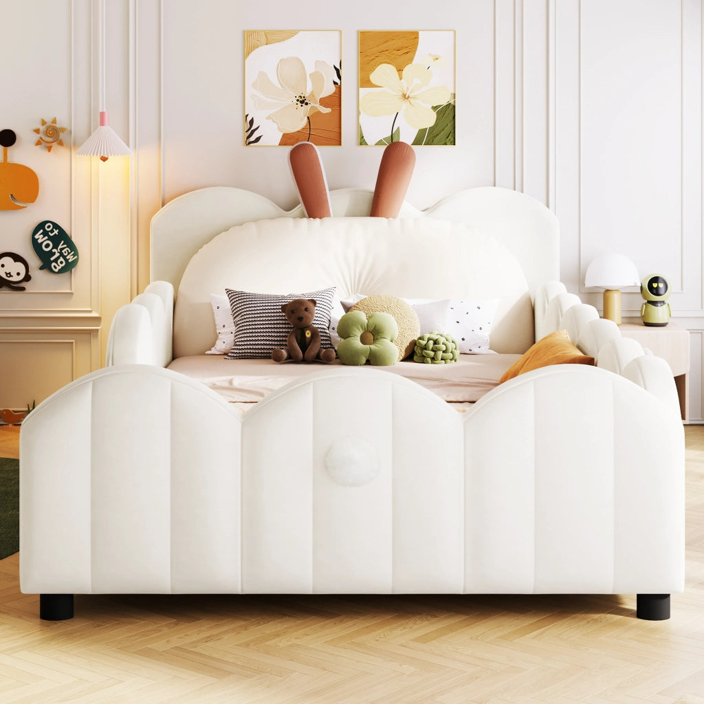 LETTO Piattaforma imbottito 90x200 cm Beige con testiera a tema coniglio