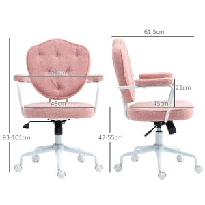 Sedia da ufficio ergonomica girevole con funzione d’inclinazione, rivestimento morbido rosa, regolabile in altezza