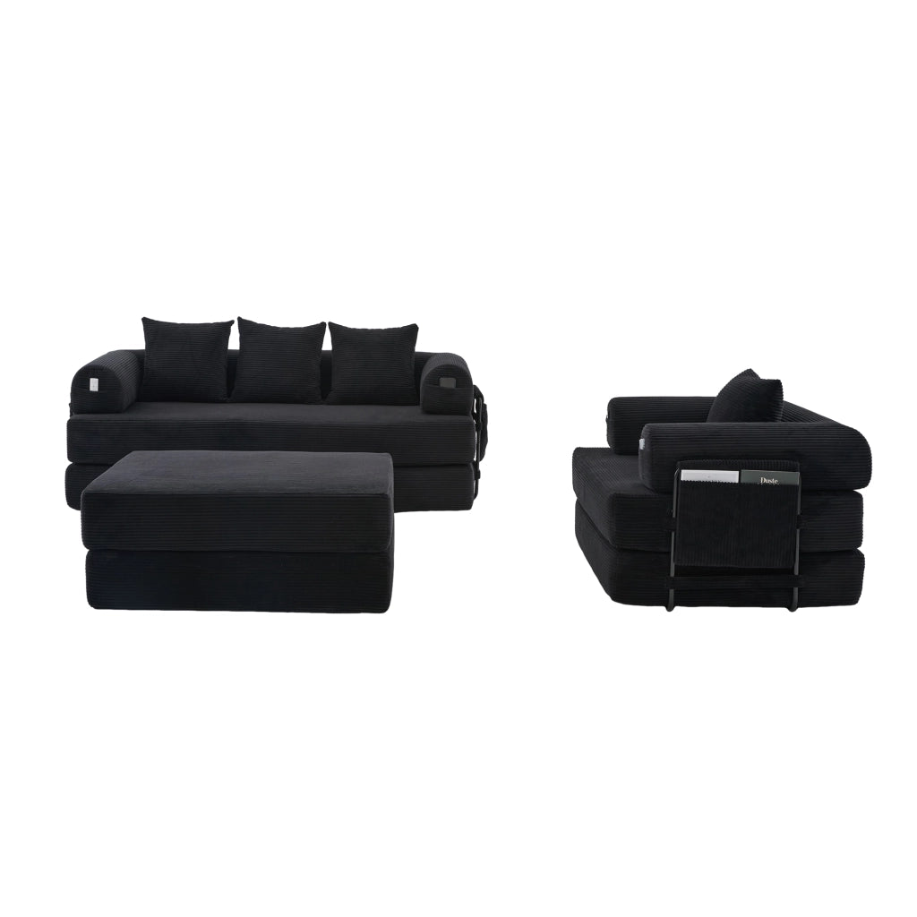 Divano Modulare 4 Posti con Poggiapiedi ¨C MINIMAL ¨C Tessuto Cord, Cuscini, Braccioli, Metallo