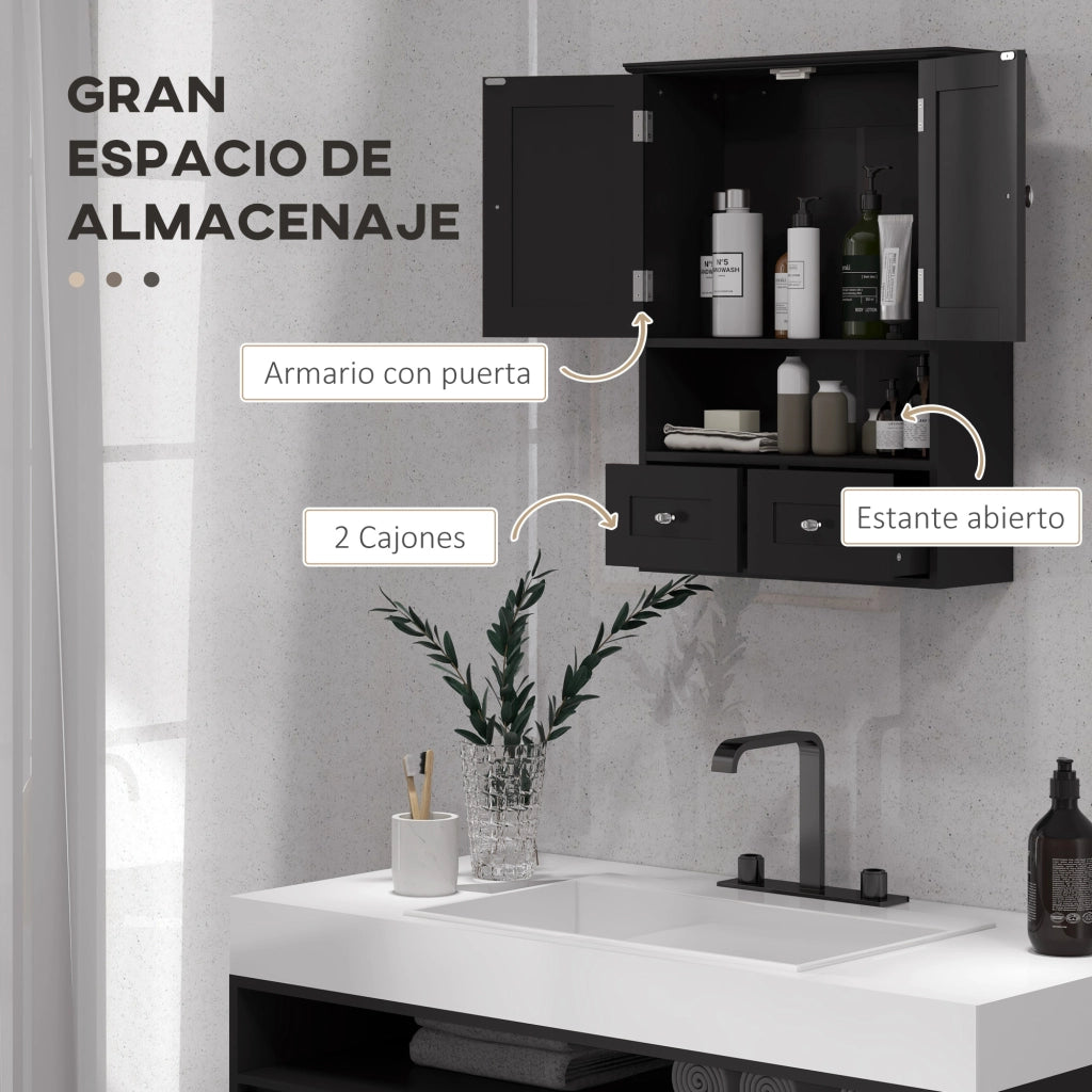 Armadietto Bagno Sospeso con 2 Ante e 2 Cassetti ¨C Zephmum ¨C Nero 50.8x17.8x66 cm