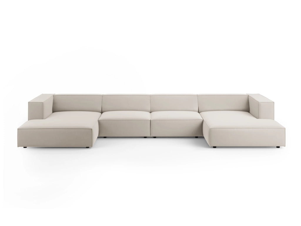 Cosmopolitan Design - Divano panoramico "Arendal" 6 posti in velluto ecru 