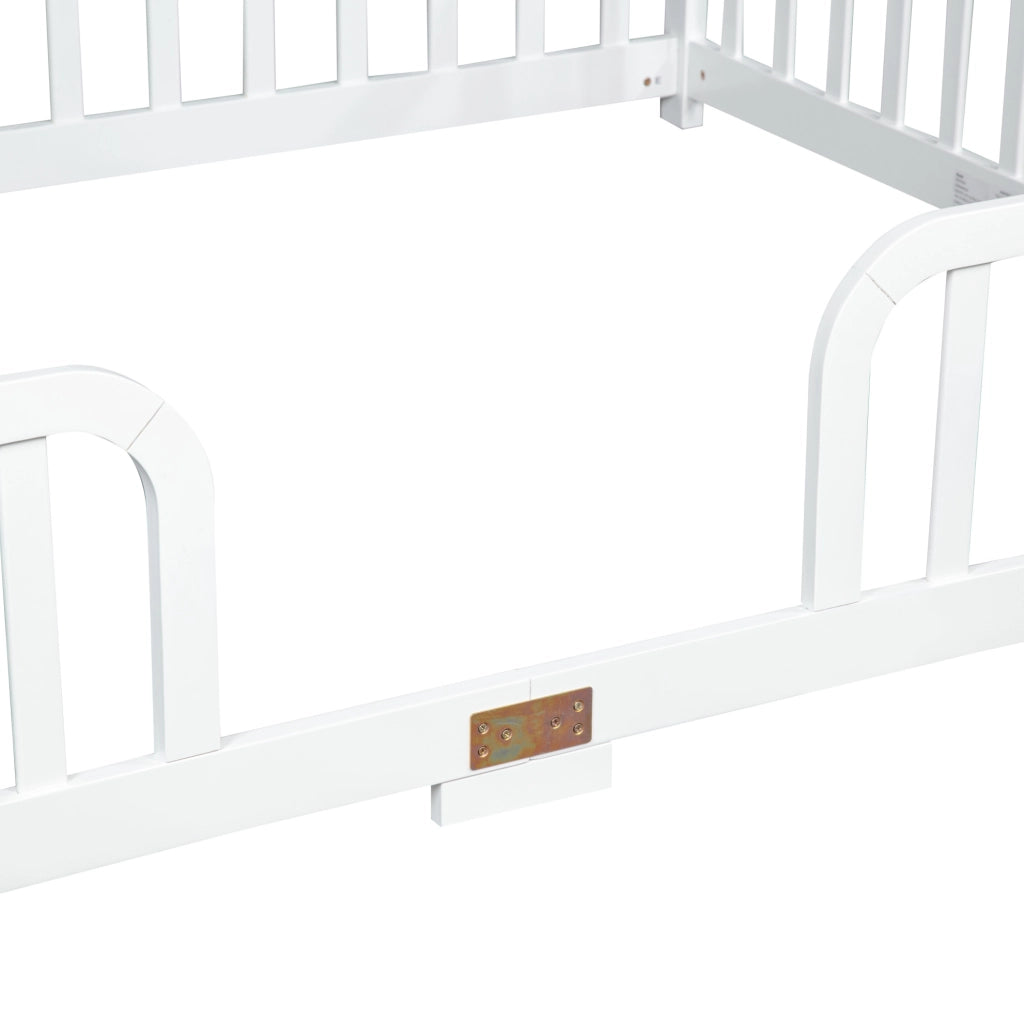 Letto a pavimento per bambini 140x200 cm con sponde di sicurezza bianco