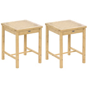 Set di 2 sgabelli in legno di bambù marrone chiaro con seduta intrecciata in rattan PE, stile boho, per cucina e sala da pranzo