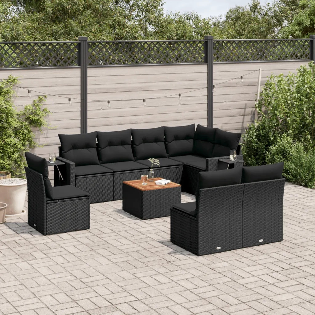 Set Divani da Giardino 9 pz con Cuscini Nero in Polyrattan 3224599