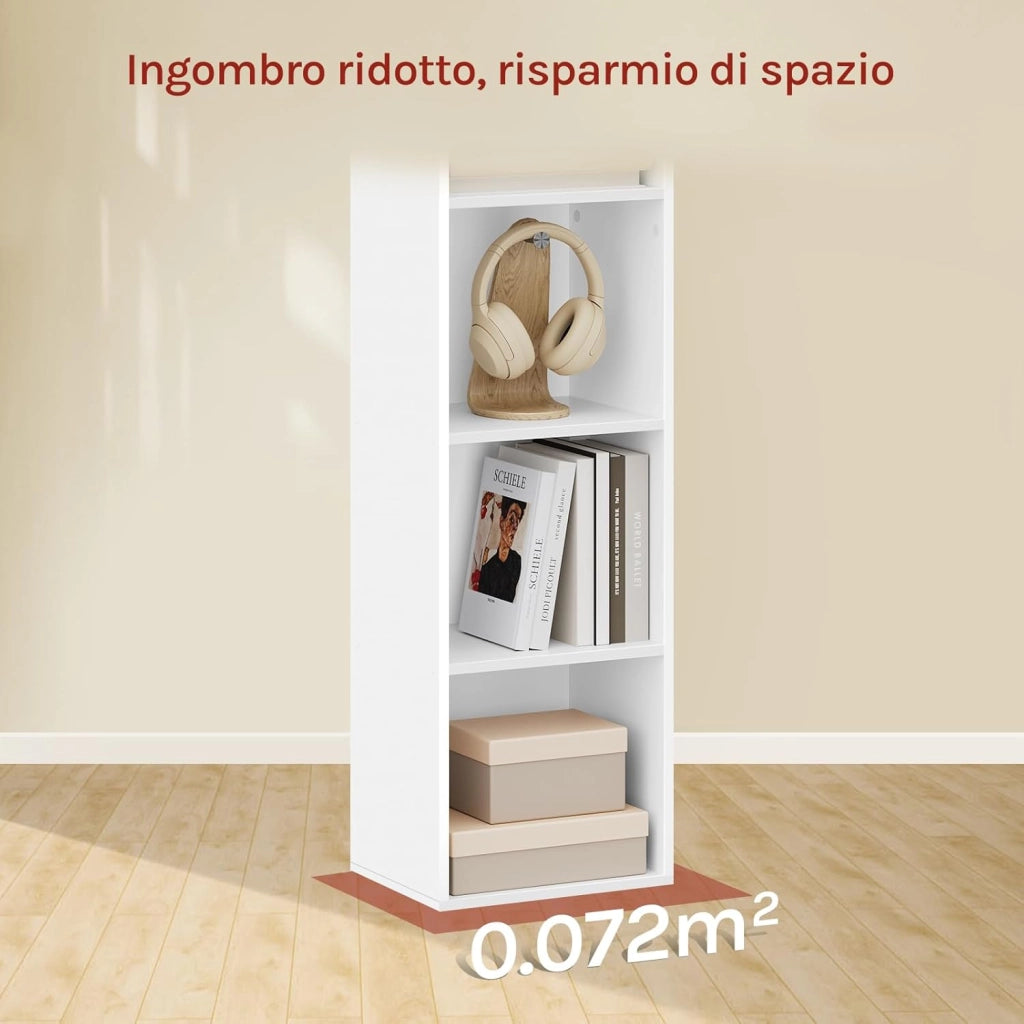 Libreria Verticale a 6 Cubi, Scaffale Alto e Stretto a Colonna, Porta CD e Libri, Mobile Bianco Moderno per Camera, Soggiorno e Ufficio, 30x24x158,5cm SK003ws6