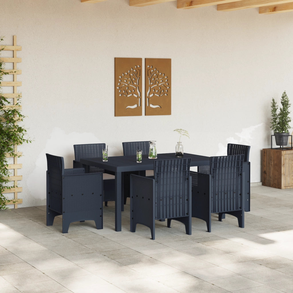 Set da Pranzo da Giardino in 7 Pezzi con Cuscini Antracite Polyrattan