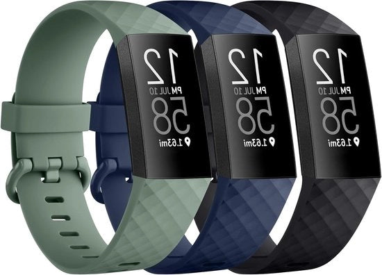 Set di bracciali sportivi per Fitbit Charge 4/Charge 4 SE/Charge 3 SE - Silicone - Morbido e regolabile - 3 pezzi - Uomo e donna - S, nero/blu/verde avocado