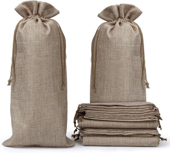 Sacchetto di juta da 12 pezzi di sacchetti di juta per vino - Borsa di vino per bottiglia di vino della Germania con cordino - 356 x 159 cm marrone