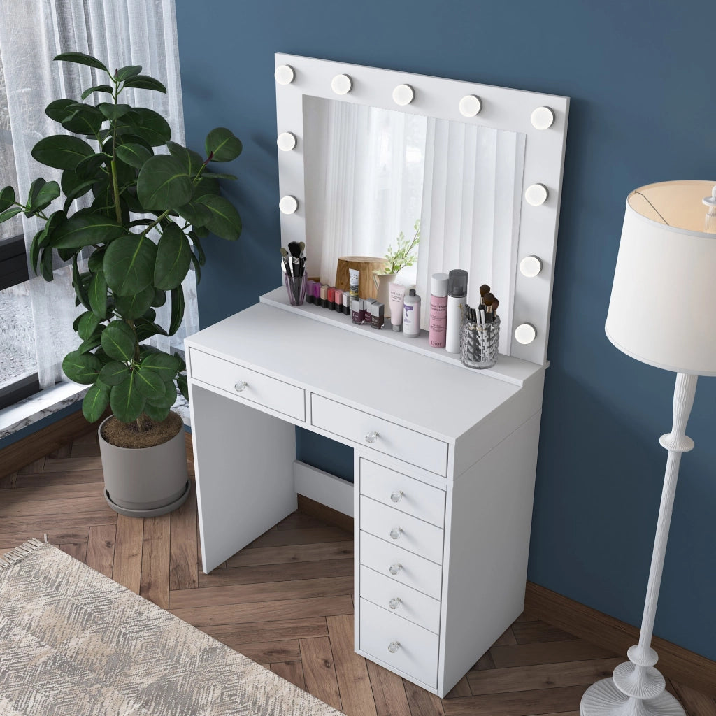 Mobile da Trucco Cocchiara, Toeletta Specchio Incluso, 90x45x153h cm Bianco