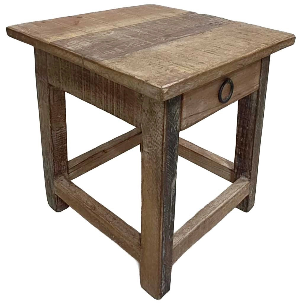 Sgabello con cassetto in legno con finitura artigianale marrone 25x25x29 h cm