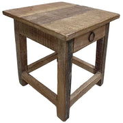 Sgabello con cassetto in legno con finitura artigianale marrone 25x25x29 h cm