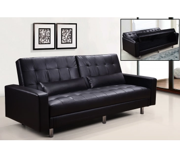 Divano letto 3 posti, reclinabile, contenitore ecopelle nero 197cm Sicorage Ghuer
