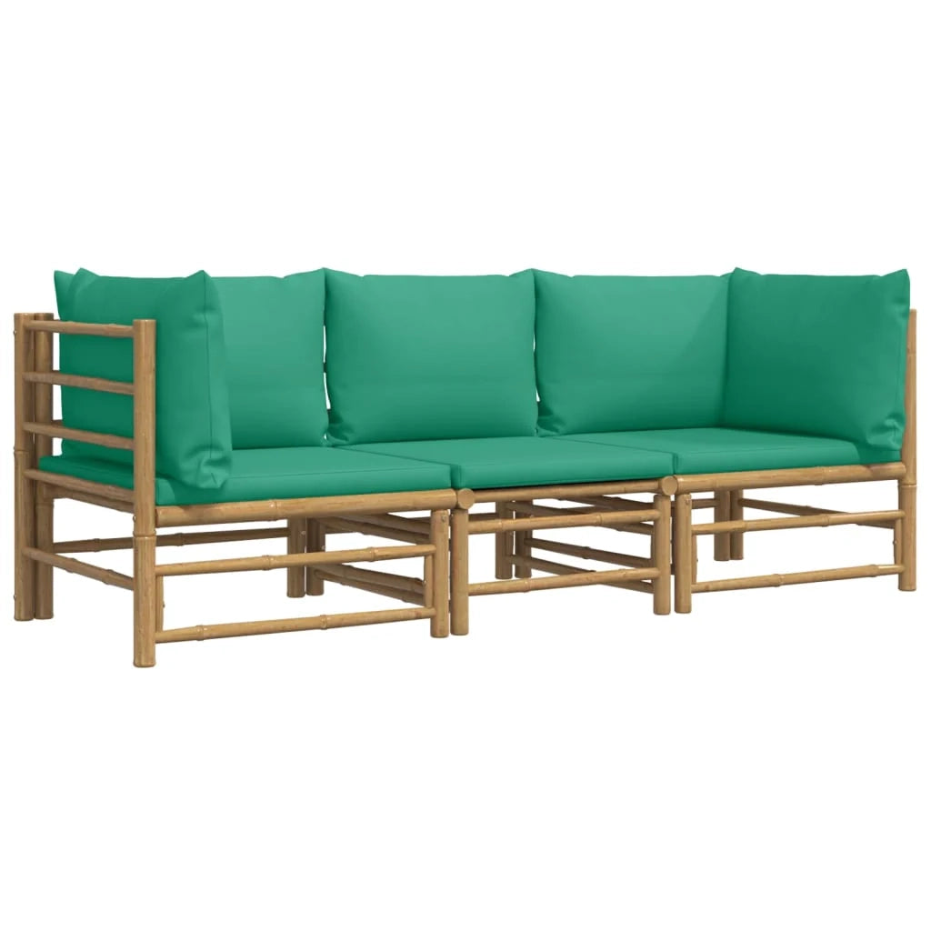 Set di mobili da giardino per esterni 3 pezzi con cuscini bambù verde 02_0016014