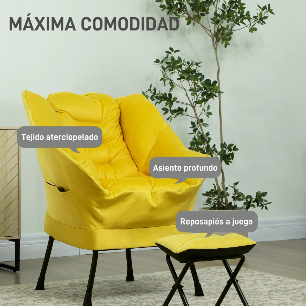 Poltrona con poggiapiedi ¨C zephmum ¨C giallo, tessuto