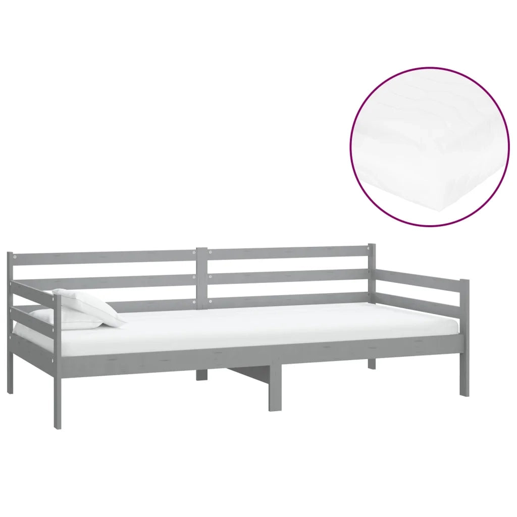 Divano Letto con Materasso 90x200 cm Grigio in Legno di Pino 3083591