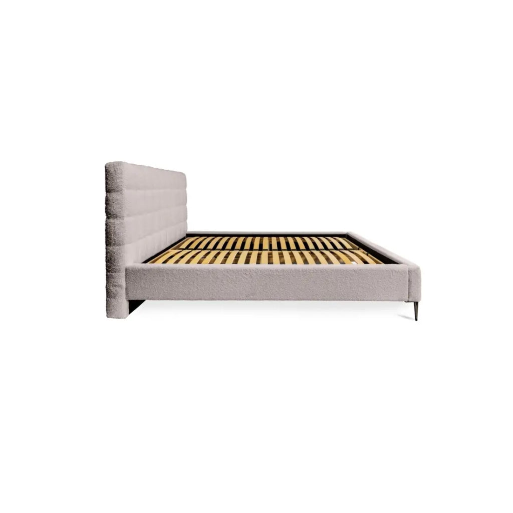 Letto MILLIO – Taupe – 160x200 cm – Tessuto chenille bouclé – Rete inclusa – Comfort hotel 5 stelle