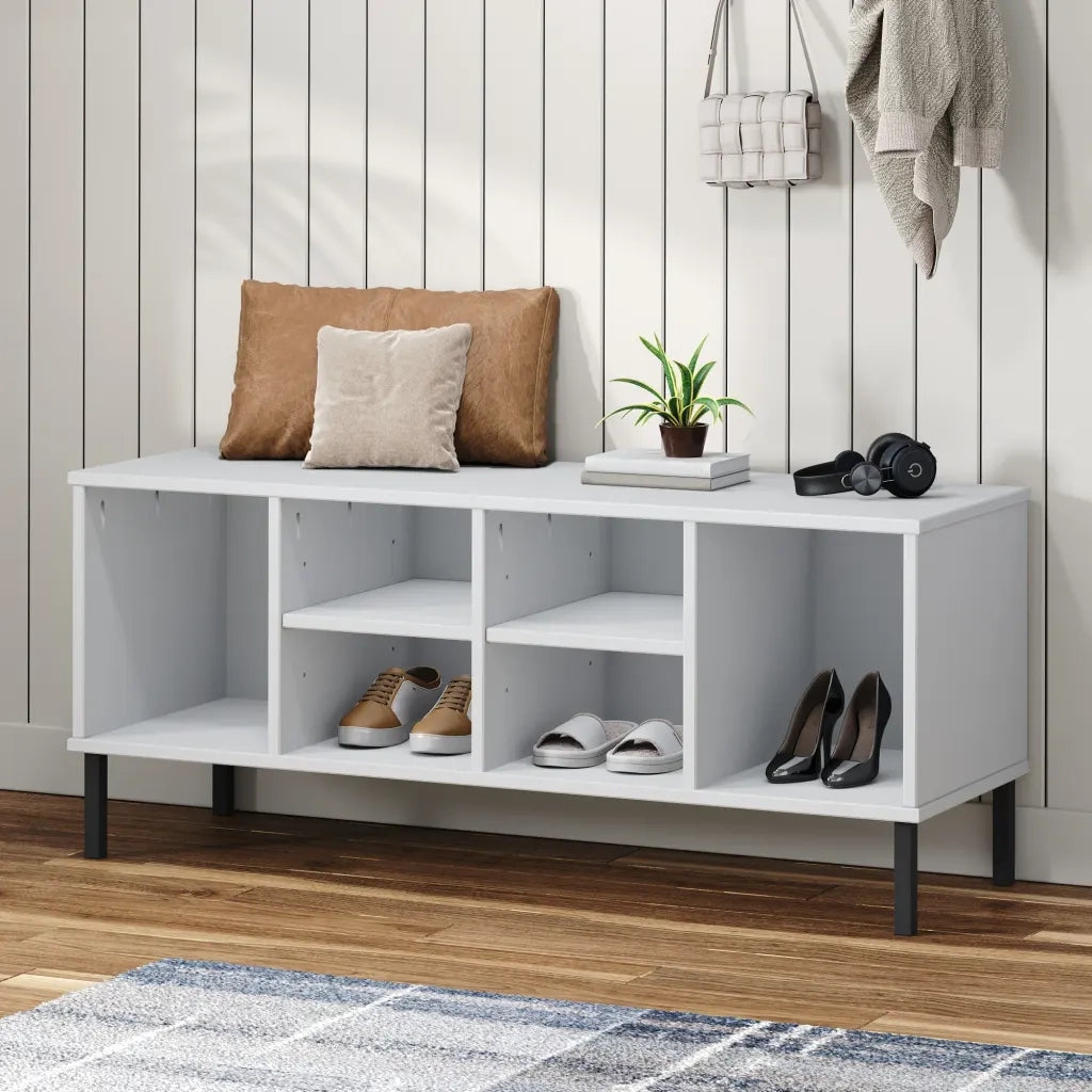 Scarpiera Gambe Metallo-Scaffale per scarpe-Armadietto contenitore Bianco 106x35x45cm Legno Massello OSLO
