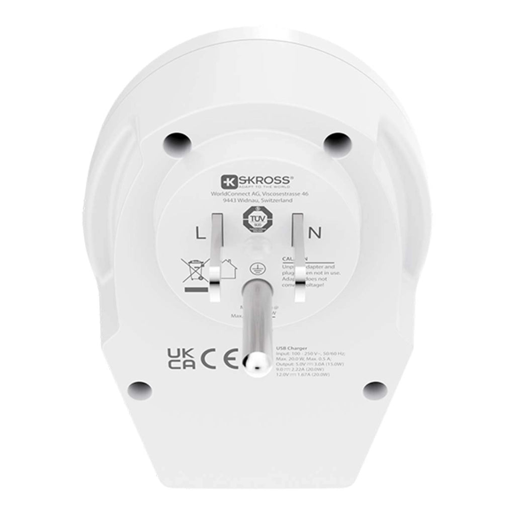 Adattatore da viaggio USA con porta USB-C 20W Power Delivery Bianco Skross