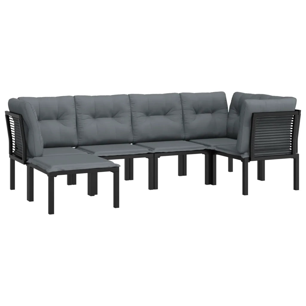 Set Salotto da Giardino 6 pz | Set di Mobili da Esterno in Polyrattan Nero e Grigio